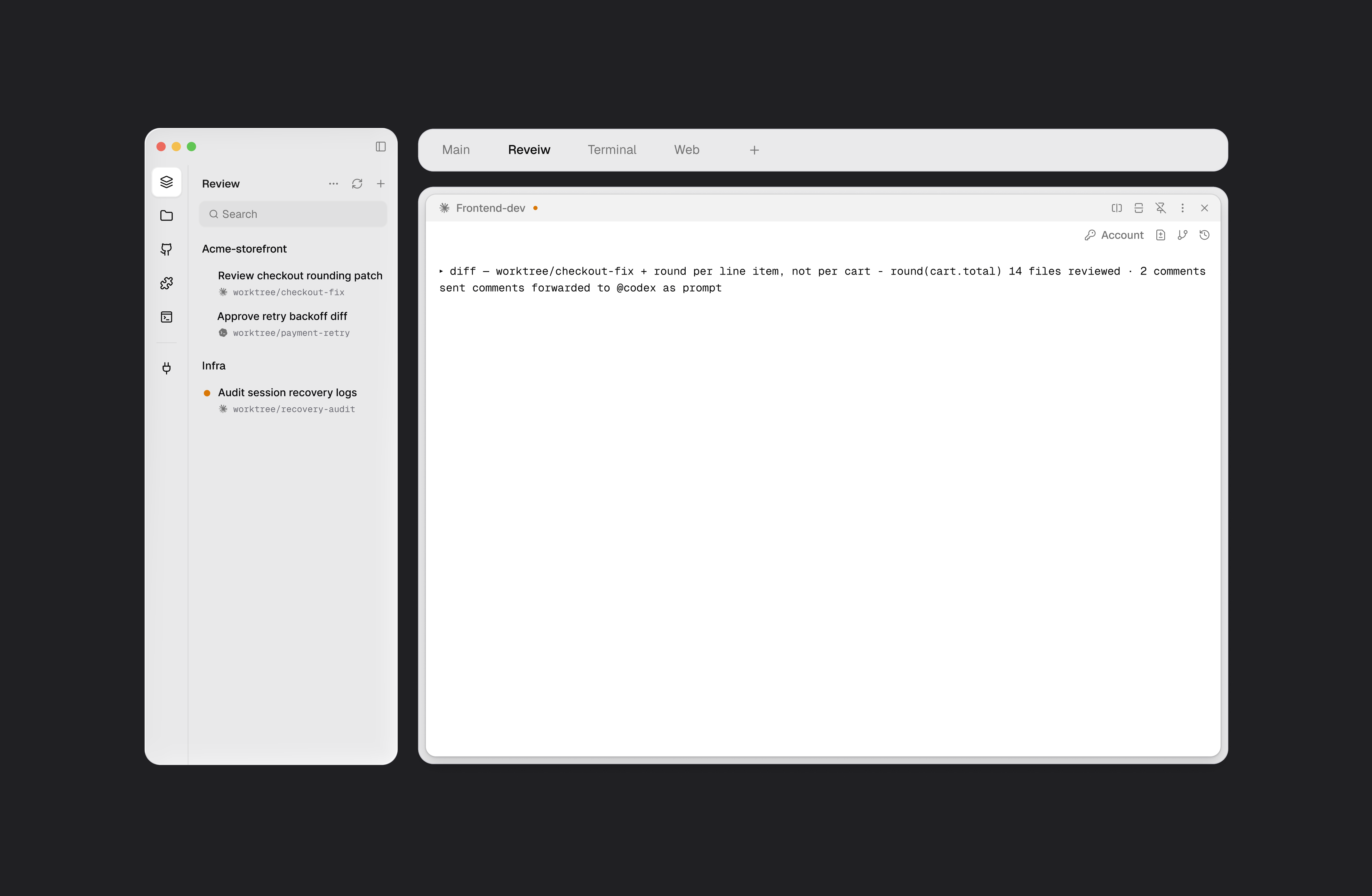 Original Review workspace illustration with a code-change discussion